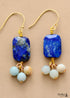 Boho Earrings, Dangle Earrings, Square Blue Lapise